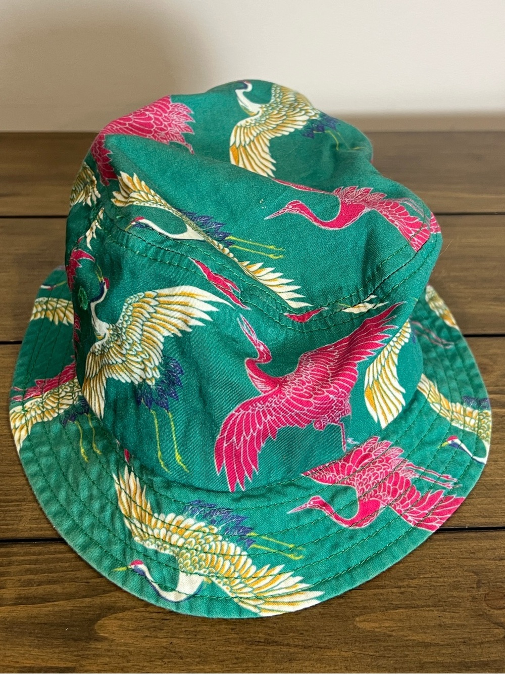 Stussy cotton teal bucket hat with crane birds size L/XL - Picture 4 of 8